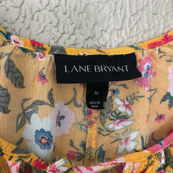Women’s Lane Bryant Printed Tie Teck Top Yellow Floral, Size 16 - Picture 3 of 6